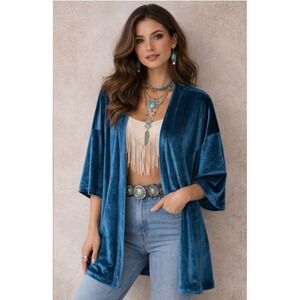 Panhandle Teal Velvet Cardigan Kimono Western Boho size Large/XL